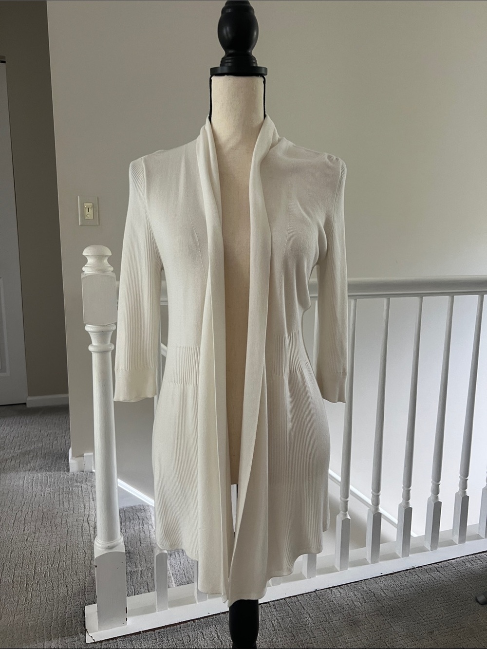 White House Black Market Open-Front Long Cardigan in Off-White